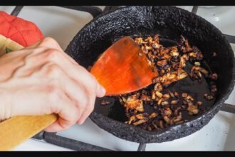 A collection of kitchen ingredients like potatoes, onions, and bread used to fix burnt food flavors.
