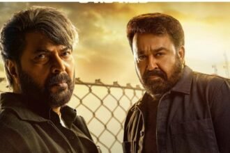 Dramatic scenes from the Patriot movie trailer featuring Mammootty, Mohanlal, and Nayanthara.